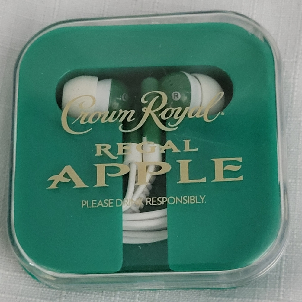 Crown Royal Regal Apple Brand Earbuds Headphones in Storage Case Promotional NEW